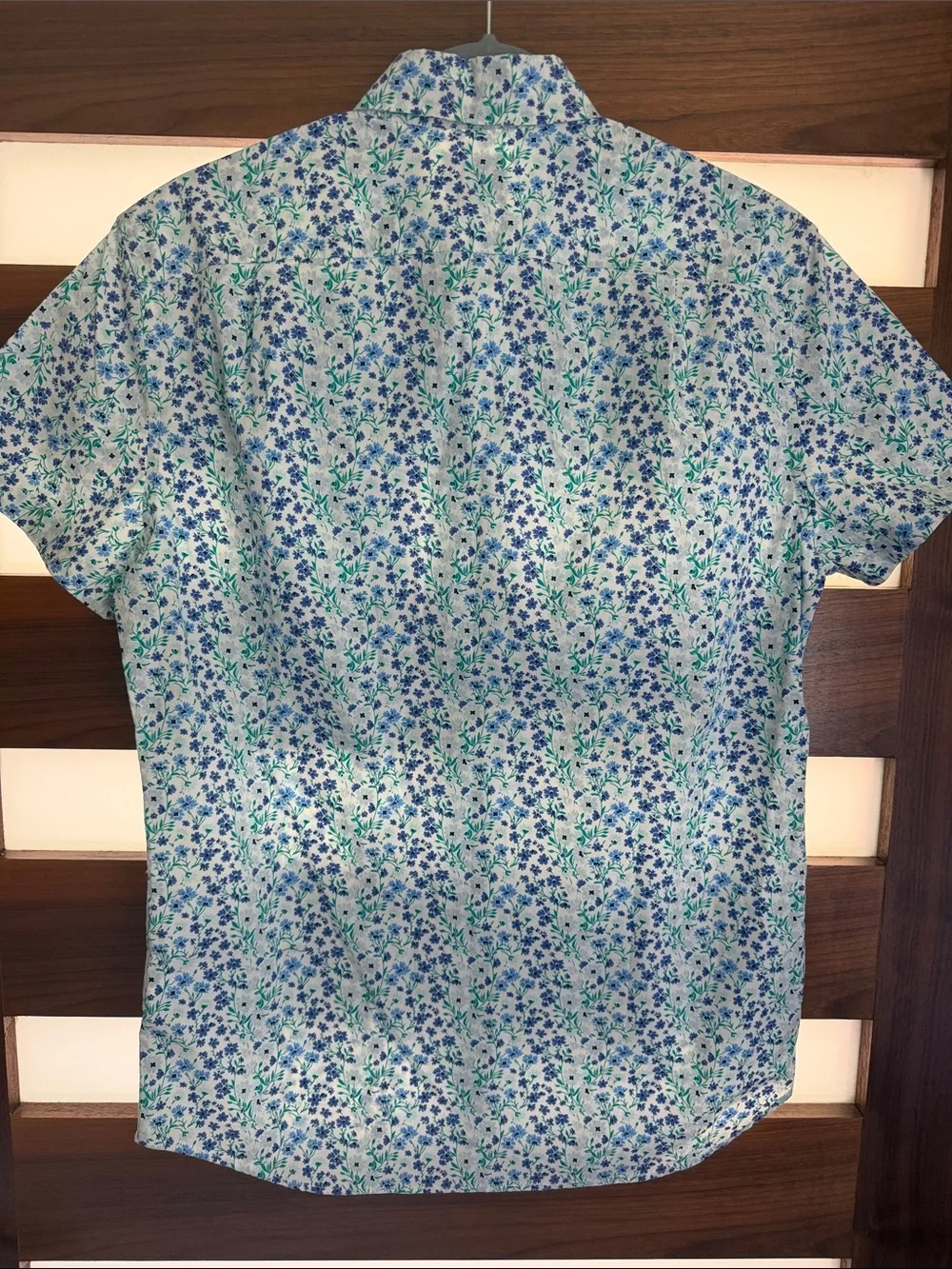 J. Crew Short-Sleeve Floral Button-Up Shirt — White with Blue & Green Print